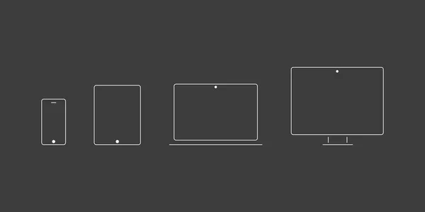 设备图标 智能手机 平板电脑 笔记本电脑和台式计算机 黑色背景 矢量图解 平面设计 — 图库矢量图片