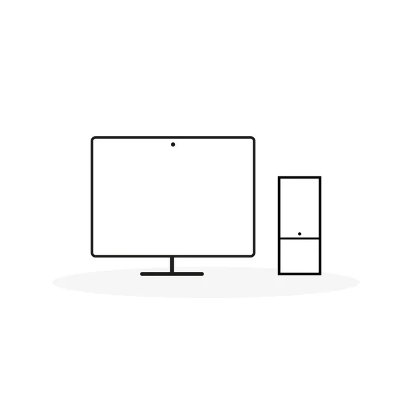 Ícone Computador Desktop Esboço Preto Ilustração Vetorial Design Plano — Vetor de Stock