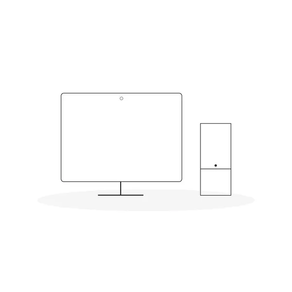 Ícone Computador Desktop Linha Ténue Ilustração Vetorial Design Plano — Vetor de Stock