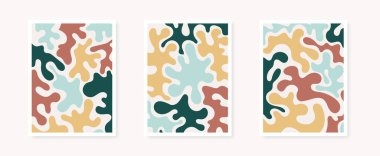 Soyut organik şekiller poster koleksiyonu. Matisse tarzı ilham. Minimalist duvar dekorasyonu, baskı ya da kartpostal. Vektör illüstrasyonu, düz tasarım