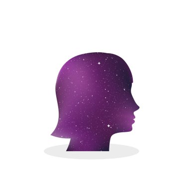 Profildeki kadın portresi. Evren dokusu. Vektör illüstrasyonu, düz tasarım