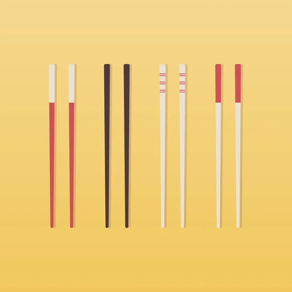 Conjunto Chopsticks Fundo Amarelo Ilustração Vetorial Design Plano — Vetor de Stock