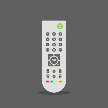 Uzaktan kumanda. Düz renkli illüstrasyon. TV uzaktan kumandası. Vektör illüstrasyonu, düz tasarım