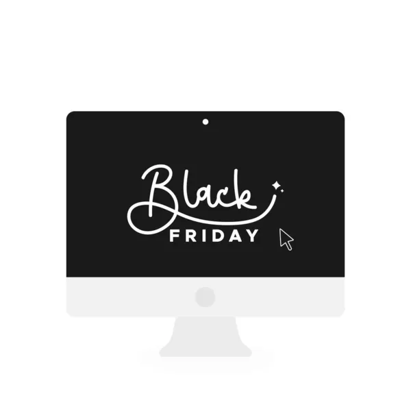 Black Friday Lettering Screen Desktop Mouse Pointer Concept Online Shopping — Stock Vector