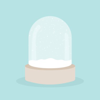 Boş kristal kar küresi. Mutlu noeller. Tahta üs. Cam top kavanozu süslemesi. Vektör illüstrasyonu, düz tasarım