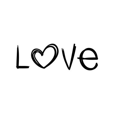 Lettering with the word: Love. Heart shape. Doodle style. Vector illustration, flat design