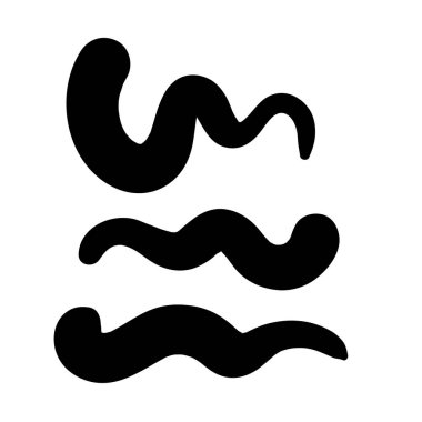 Thick rounded strokes. Black color. Uneven waves. Vector illustration, flat design