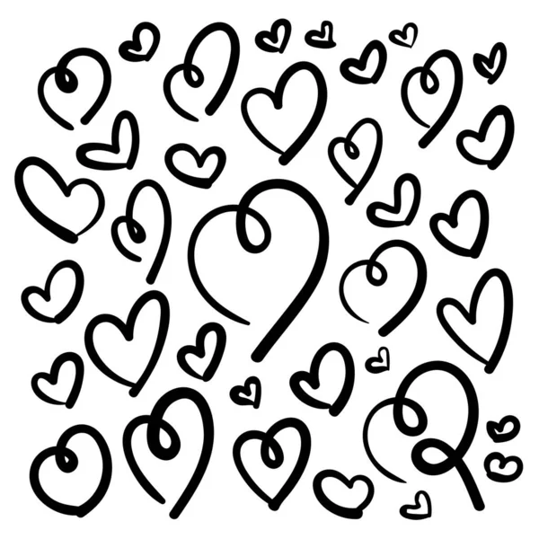 Heart Shapes Doodles Collection Black Line Sketches Vector Illustration Flat — Stockvektor