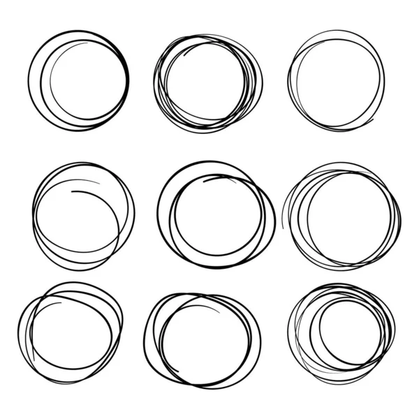 Circle Shapes Doodles Collection Black Line Sketches Vector Illustration Flat — Vetor de Stock