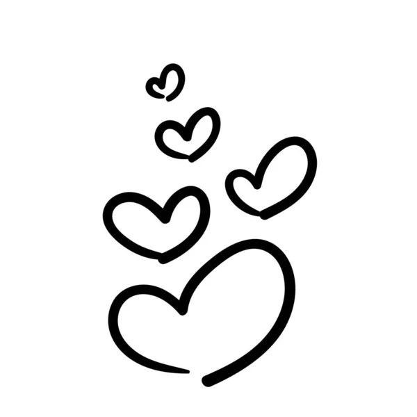 Heart Shapes Doodles Collection Black Line Sketches Vector Illustration Flat — стоковый вектор