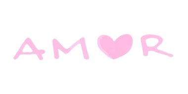 El yazısıyla yazılmış aşk kelimesi. İspanyolca aşk. İşaretli harfler. Vektör illüstrasyonu, düz tasarım