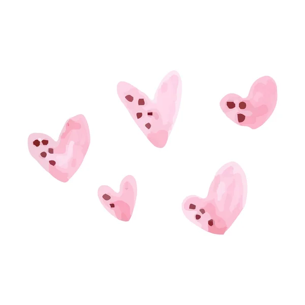Herzförmiger Farbfleck Set Liebessymbol Rosa Und Weinrot Handgezeichnet Mit Filzstift — Stockvektor