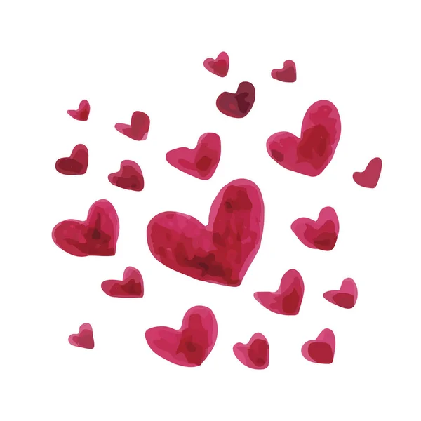 Herzförmiger Farbfleck Set Liebessymbol Burgunder Farbe Handgezeichnet Mit Filzstift Vektor — Stockvektor