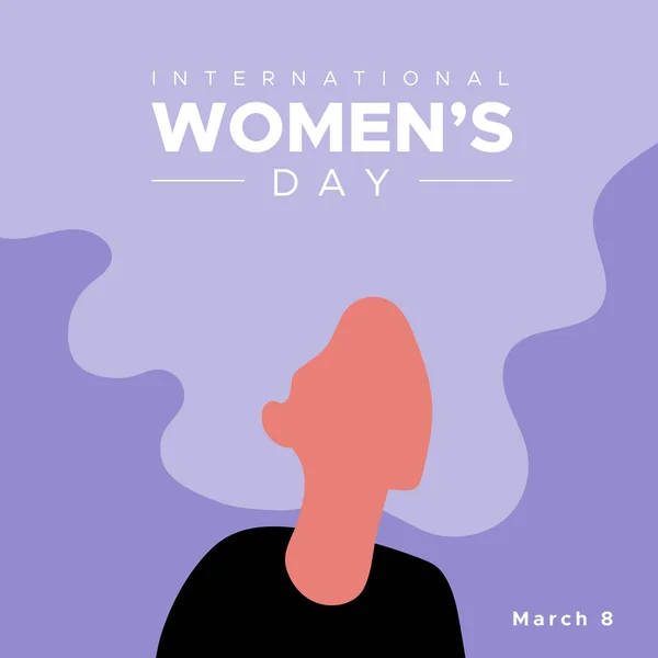 International Women Day March Woman Portrait Long Hair Violet Color — Stock Vector
