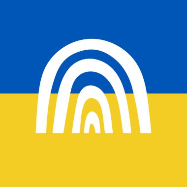 Ukrayna için barış. Mavi ve sarı arka planda beyaz gökkuşağı. Barış sembolü. Vektör illüstrasyonu, düz tasarım