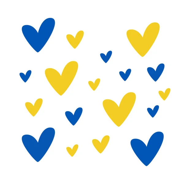 Frieden Für Die Ukraine Handgezeichnete Herzformen Blau Und Gelb Vektor — Stockvektor