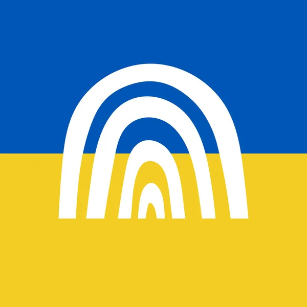 Frieden Für Die Ukraine Weißer Regenbogen Auf Blauem Und Gelbem — Stockvektor