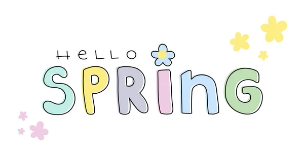 Hola Letras Primavera Mano Dibujada Inspiración Floral Primavera Colores Pastel — Vector de stock