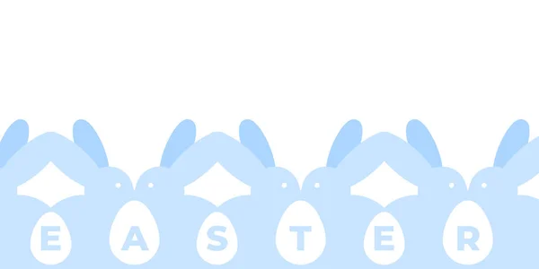 Frohe Ostern Hasen Und Weiße Ostereier Blassblaue Farbe Für Grußkarte — Stockvektor