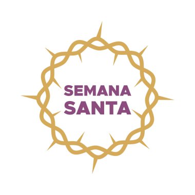 Yazılı dikenli taç. Altın ve mor. İspanyolca kutsal hafta. Semana Noel Baba. Vektör illüstrasyonu, düz tasarım
