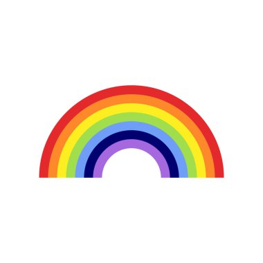 Soyut geometrik gökkuşağı. Renkler: kırmızı, turuncu, sarı, yeşil, mavi, koyu mavi ve mor. Vektör illüstrasyonu, düz tasarım