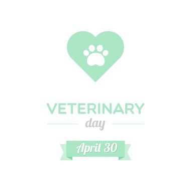 Veterinerlik Günü. Nisan. Kalp şeklindeki ayak izleri. Vektör illüstrasyonu, düz tasarım
