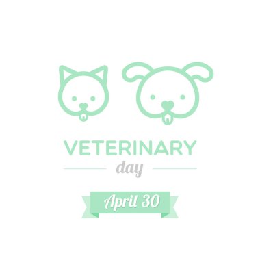 Veterinerlik Günü. Nisan. Kedi ve köpek taslak ikonu. Vektör illüstrasyonu, düz tasarım