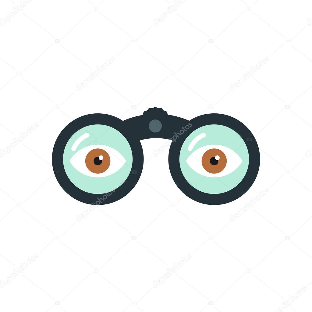 Binoculars with eyes icon. Concept of observation, privacy, curiosity, research. Vector illustration, flat design