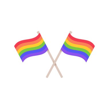 İki LGBTQ bayrağı çaprazlandı. Gökkuşağı sembolleri. Gay Gurur Ayı. Vektör illüstrasyonu, düz tasarım