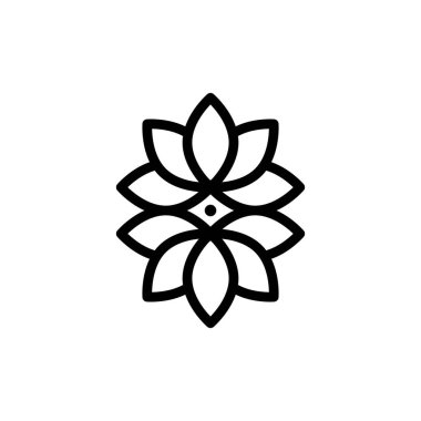 Geometrical flower meditation icon. Black outline poster. Minimalist modern style. Vector illustration, flat design