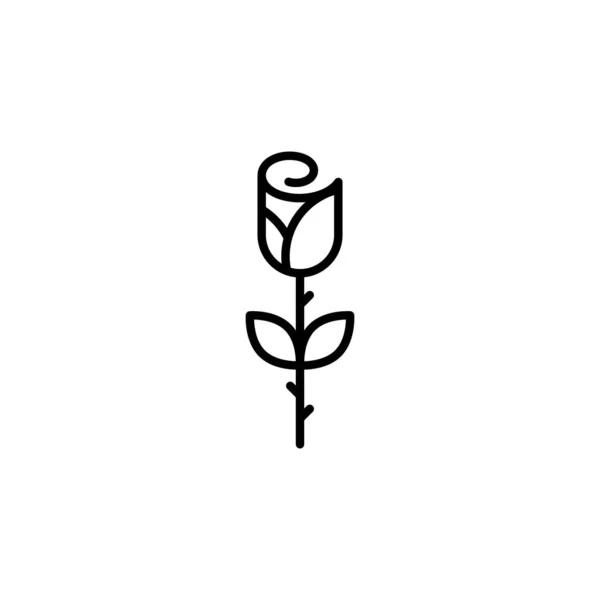 Geometrische Rose Mit Blättern Und Dornen Schwarz Umrissenes Logo Minimalistischer — Stockvektor