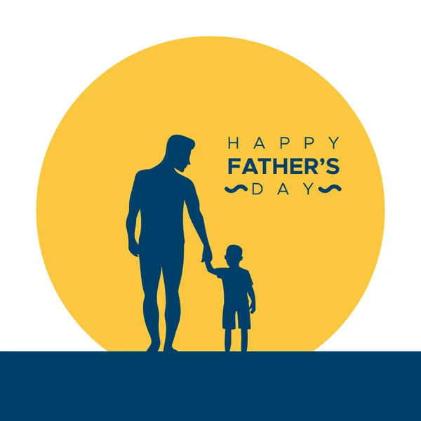 Happy Father Day Father Son Walking Sunset Silhouette Shapes Vector — Stok Vektör
