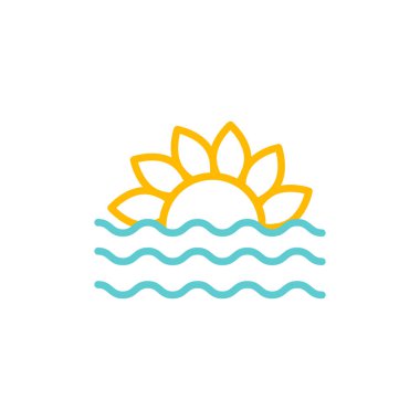 Güneş çiçeği ve deniz ikonu. Yaz ilham kaynağı. Vektör illüstrasyonu, düz tasarım