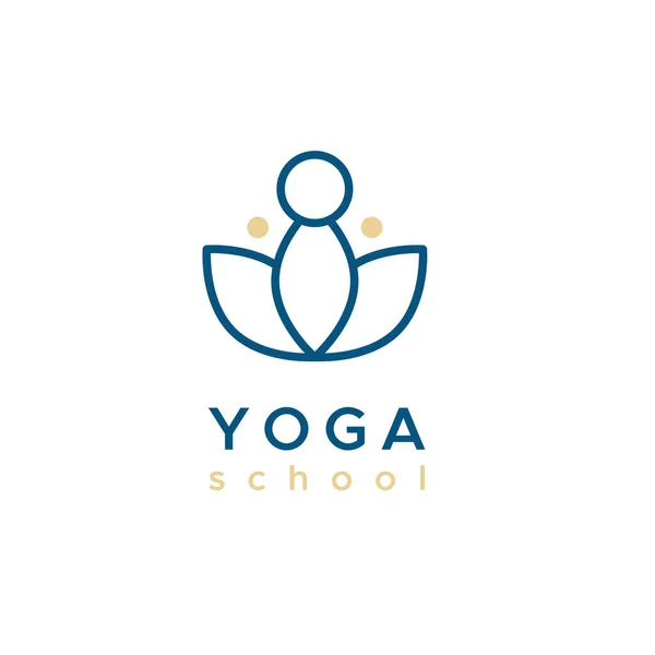 Logo Della Scuola Yoga Contorno Simbolo Floreale Concetto Meditazione Salute — Vettoriale Stock