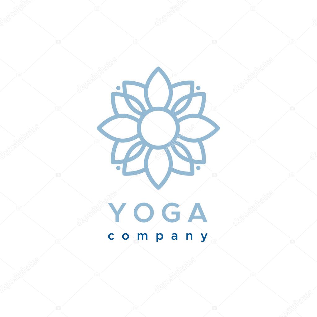 Yoga company logo. Outline floral symbol. Concept of meditation, physical and mental health. Vector illustration, flat design