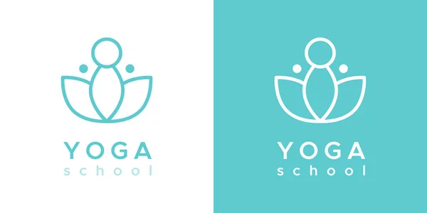 Logo Della Scuola Yoga Contorno Simbolo Floreale Marca Aziendale Imballaggio — Vettoriale Stock