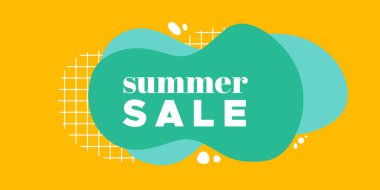 Yaz indirimi renkli afiş. Soyut organik dalgalı arka plan. Haber bülteni, web başlığı, sosyal medya paylaşımı, tanıtım afişi, reklam ve kimlik için. Vektör illüstrasyonu, düz tasarım