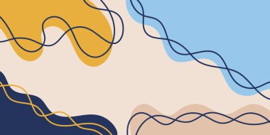 Soyut organik dalgalı arka plan. Elle çizilmiş renkli afiş. Haber bülteni, web başlığı, sosyal medya paylaşımı, tanıtım afişi, reklam ve kimlik için. Vektör illüstrasyonu, düz tasarım