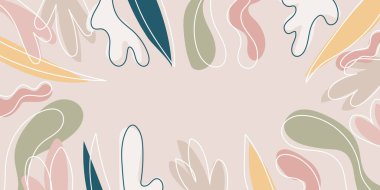 Abstract organic leaves shapes background. Hand drawn neutral colors banner. For newsletter, web, social media post, promotional banner, advertising and branding. Vector illustration, flat design