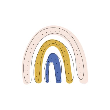 El çizimi boho renkli gökkuşağı. İskandinav organik şekilleri. Ev dekorasyonu, bebek partisi, çocuk odası, doğum günü için. Vektör çizimi, düz dizayn, boho renkli gökkuşağı çizimi. İskandinav organik şekilleri. Ev dekorasyonu için, bebek partisi.,