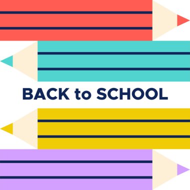 Back to school square banner. Colorful wooden pencils background. Concept of education. Vector illustration, flat design