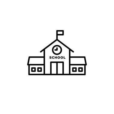 School building linear icon. Black outline. Back to school inspiration. Concept of education. Vector illustration, flat design