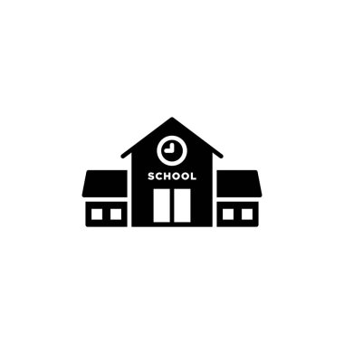 School building icon. Black filled pictogram. Back to school inspiration. Concept of education. Vector illustration, flat design