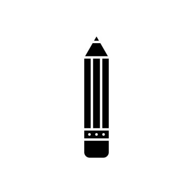Pencil with eraser minimalist icon. Black filled pictogram. Back to school inspiration. Concept of education. Vector illustration, flat design