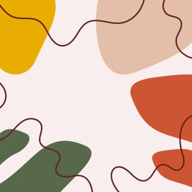 Sonbahar soyut organik dalgalı arka plan şekilleri. El çizimi sonbahar renkleri yatay afiş. Sosyal medya paylaşımı, tanıtım afişi ve reklamcılık için. Kare pankart. Vektör illüstrasyonu, düz tasarım