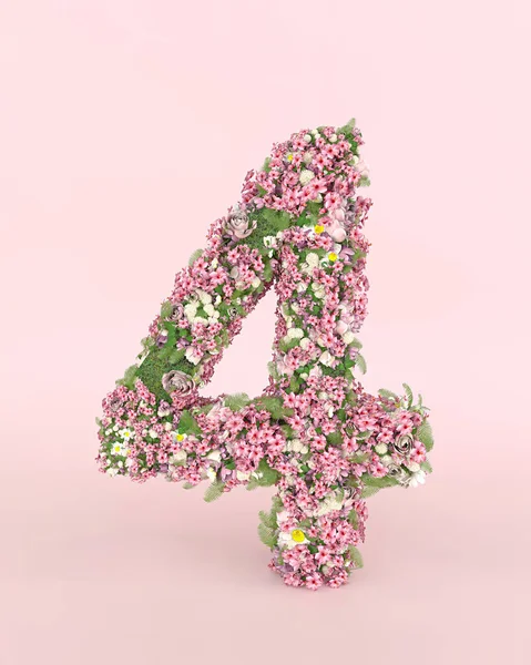 Creatief Nummer Concept Gemaakt Van Verse Voorjaarsbloemen Flower Lettertype Concept — Stockfoto
