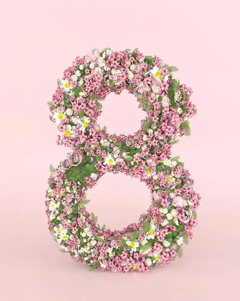 Creatief Nummer Concept Gemaakt Van Verse Voorjaarsbloemen Flower Lettertype Concept — Stockfoto