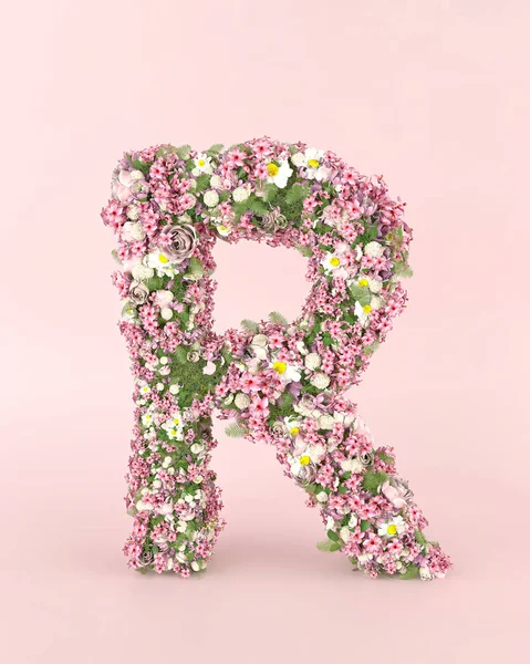 Creatieve Letter Concept Gemaakt Van Verse Lente Bruiloft Bloemen Flower — Stockfoto