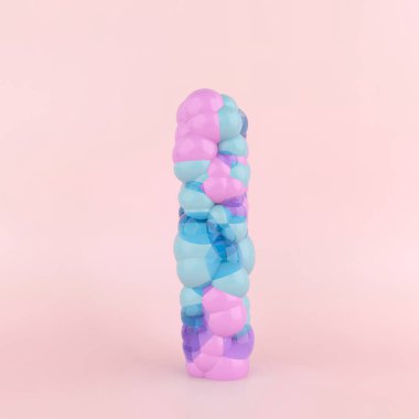 Renkli pastel balonlardan yapılmış yaratıcı harf I konsepti. Pastel pembe arka planda balon yazı tipi kavramı. 3B Görüntü.