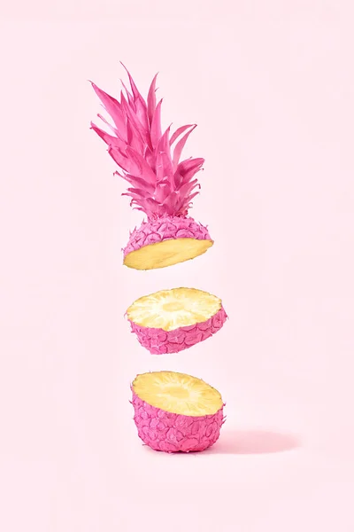 Creative Pink Summer Tropical Fruit Concept Pastel Tasty Pineapple Cut — Stockfoto